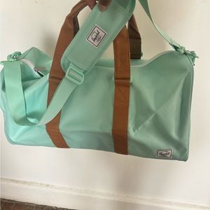 Mint Green Duffel Bag with Brown Straps